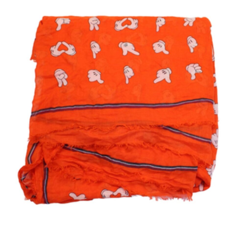 Anya Hindmarch Womens Cartoon Hand Print Classic Scarf Orange Size 50" X 50"